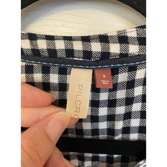 Urban Outfitters Pilcro Womens Small Button Up Gingham Black White Embroidered - Picture 3 of 11